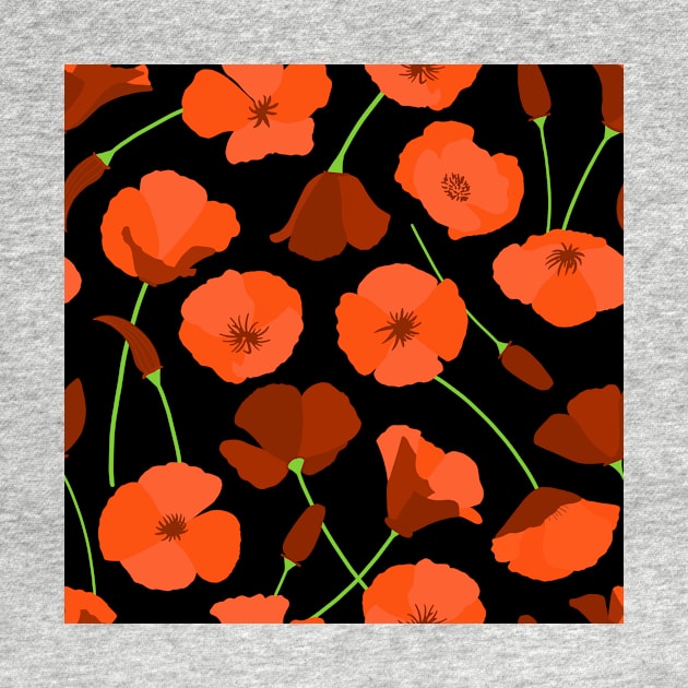 California Poppies in bright orange on black by missmewow